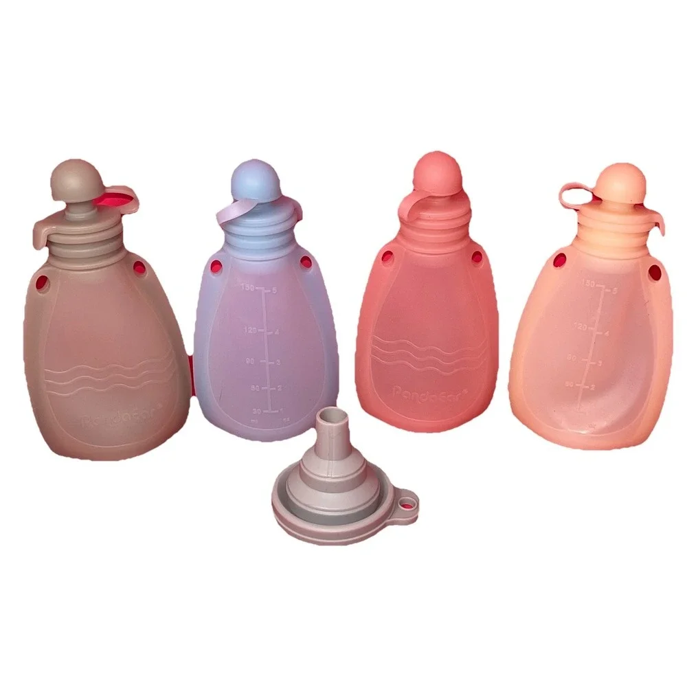 4pk Reusable Baby Food Pouches 5.5oz‎ BPA Free Refillable Squeeze Pouch PandaEar